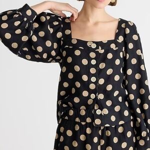 J. Crew Polka Dot Black Tan Linen